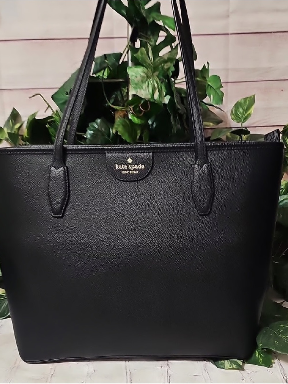 kate spade Black Leather Tote with Gold Logo